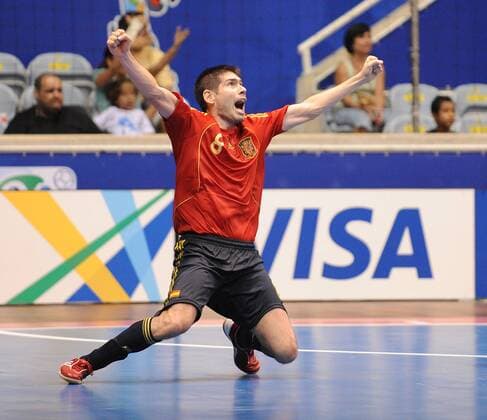Kike (Spanien) - Torjubel - Fußball WM Herren Futsal WM 2008, Halle, Hallenfußball, Indoor, Länderspiel, Nationalteam, Nationaltrikot, Vdig Einzelbild Rio de Janeiro Begeisterung, Freude,