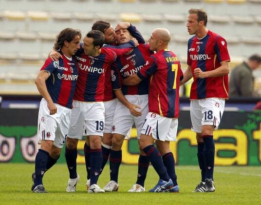 Torjubel Bologna -  Fußball Herren Serie A 2008 2009, 1. Liga, Bologna FC Gruppe Bologna Freude,