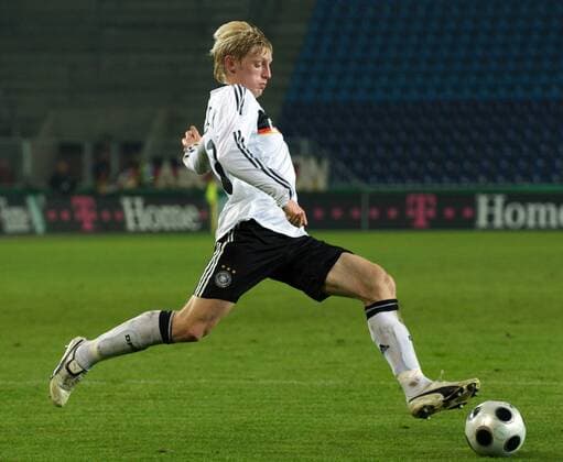 Andreas Beck (Deutschland U21) Fußball Länderspiel Herren U21 EM Qualifikation 2008, U 21 Nationalteam, Nationaltrikot Einzelbild Magdeburg Dynamik,