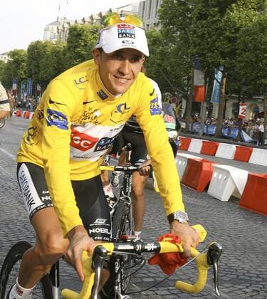 Carlos Sastre (Spanien CSC) gut gelaunt Radsport Herren Tour de France 2008, Straßenradsport, Straße, Rad Einzelbild 21. Etappe: Etampes - Paris