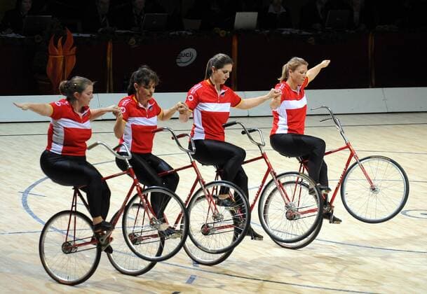 Team Deutschland mit Manuela Dieterle, Katja Gaisser, Simone Rudolf und Ines Rudolf Radsport WM Damen WM 2008, Kunstfahren, Kunstradfahren, Kunstrad, Kunstradsport, Halle, Indoor, Hallenradsport, Rad Gruppe Dornbirn