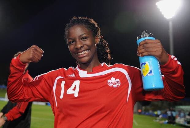 Rachel Lamarre (Kanada U17) - Schlußjubel - Fußball WM Damen U 17 WM 2008, U17, Jugend, Nachwuchs, Junioren, Frauen, Frauenfußball, Nationalteam Einzelbild Eröffnungsspiel Auckland Begeisterung, Freude,