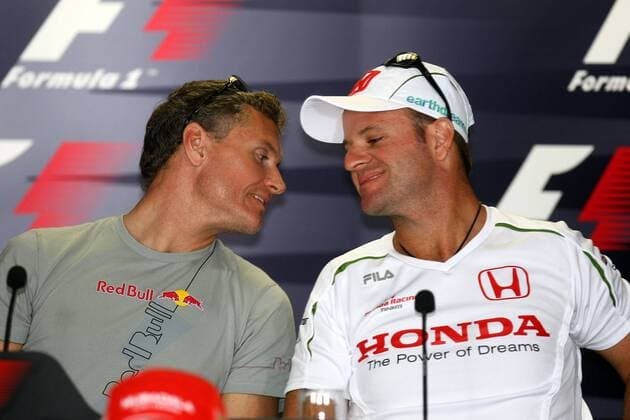 David Coulthard (Schottland Red Bull, li.) und Rubens Barrichello (Brasilien Honda) Motorsport Grand Prix Herren Großer Preis von Brasilien 2008, Formel 1 Weltmeisterschaft, F1, F, GP, WM Gruppe Sao Paulo