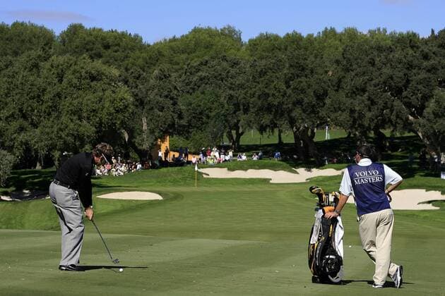 Ian Poulter (England, li.) mit Caddy - (Icon36908103009) Golf Herren Volvo Masters 2008, PGA European Tour Gruppe Valderrama Golf Club Sotogrande EDITORIAL USE ONLY