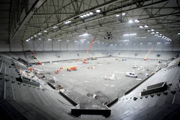 Baustelle der Telenor Arena in Fornebu - Ab 2009 Heimspielstätte von Stabaek IF -  Fußball Herren Tippeliagen 2008, 1. Norwegische Liga, Stabäk Stabak, Totale Fornebu Baerum