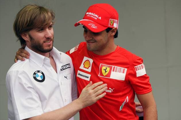Nick Heidfeld (Deutschland BMW Sauber, li.) und Felipe Massa (Brasilien Ferrari) -  Motorsport Grand Prix Herren Großer Preis von Brasilien 2008, Formel 1 Weltmeisterschaft, F1, F, GP, WM Gruppe Interlagos Sao Paulo