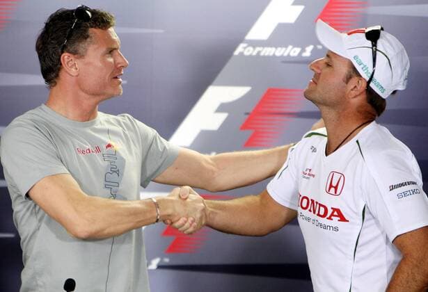 David Coulthard (Schottland Red Bull, li.) und Rubens Barrichello (Brasilien Honda) -  Motorsport Grand Prix Herren Großer Preis von Brasilien 2008, Formel 1 Weltmeisterschaft, F1, F, GP, WM Gruppe Interlagos Sao Paulo