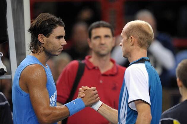 Rafael Nadal (Spanien, li.) und Nikolay Davydenko (Russland) - shake hands -  Tennis Herren BNP Paribas Masters 2008, Series, ATP Tour Gruppe Paris Bercy