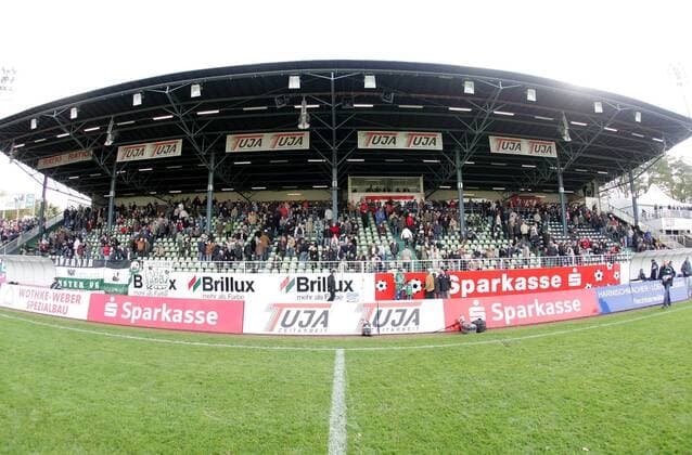 Fußball, Stadiongeschichte Preußen Münster Haupttribüne des Preußenstadions, Heimspielstätte von Preußen Münster Fußball Herren Regionalliga West 2008 2009, SC Preußen Münster, Vdig Totale Preußenstadion Münster