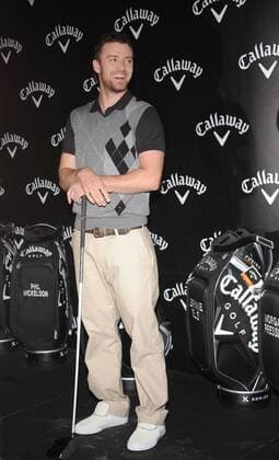 Sänger Justin Timberlake USA) bei der Präsentation eines neuen Drivers (FT iQ) von Callaway in New York - (PPF4C) Golf Herren Wirtschaft 2008, Promotiontermin, PR, Promo, Promotion Einzelbild New York NY N.Y.