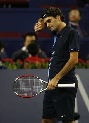 Roger Federer (Schweiz) -  Tennis WM Herren ATP Masters Cup 2008, Series, Tour, Einzelbild Shanghai Erschöpfung,