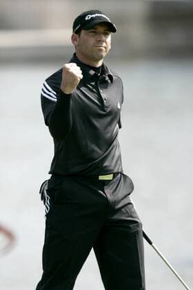 Sergio Garcia (Spanien) jubelt -  (IMC2008111126890) Golf Herren HSBC Champions 2008, PGA European Tour, ProAm, Pro Am Einzelbild Shanghai Freude,