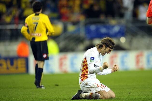Julien Sable (Lens) - Schlussjubel -  Fußball Herren Coupe de la Ligue 2008 2009, Ligapokal, Pokal, Pokalspiel, FC Sochaux - Racing Club de Lens 0:1, RC Einzelbild Sochaux Freude, Begeisterung,