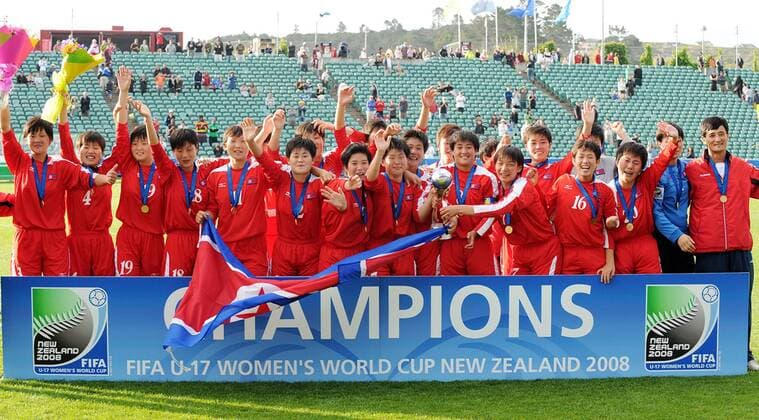 Nordkorea feiert den U17 Weltmeistertitel 2008 - Fußball Länderspiel Damen U 17 WM 2008, U17, Junioren, Juniorinnen, Nachwuchs, Jugend, Frauen, Frauenfußball, Finale Totale Auckland Begeisterung, Freude,