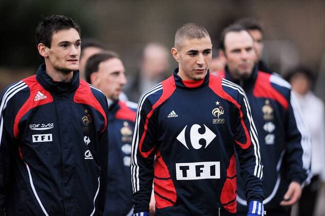 Torwart Hugo Lloris (li.) und Karim Benzema (beide Frankreich) -  (pan28773) Fußball Herren Nationalteam 2008, Training Gruppe Clairefontaine
