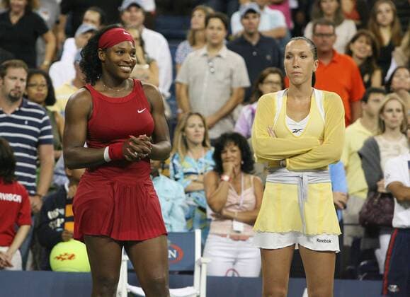 Serena Williams (USA, li.) gewinnt das Finale der US Open 2008 gegen Jelena Jankovic (Serbien) - (Icon3300809071964) Tennis Damen US Open 2008, WTA Tour, Grand Slam, Finale Gruppe Flushing Meadows New York, NY, N Y Freude, EDITORIAL USE ONLY