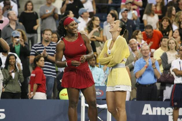Serena Williams (USA, li.) gewinnt das Finale der US Open 2008 gegen Jelena Jankovic (Serbien) - (Icon3300809071965) Tennis Damen US Open 2008, WTA Tour, Grand Slam, Finale Gruppe Flushing Meadows New York, NY, N Y Freude, EDITORIAL USE ONLY