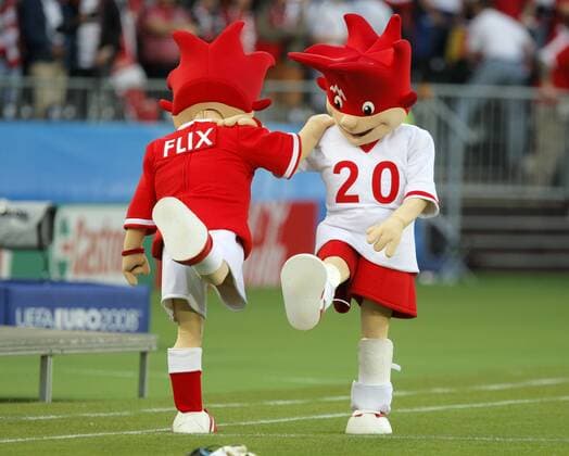 Trix und Flix, Maskottchen der Euro 2008 in Österreich und der Schweiz Fußball EM Herren Euro 2008, Länderspiel, Nationalteam Gruppe Wien