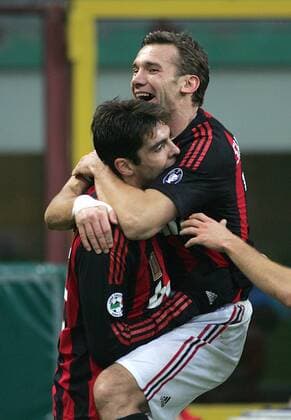 Torschütze Kaka (li.) und Andriy Shevchenko (beide AC Mailand) jubeln - Fußball Herren Serie A 2008 2009, 1. Italienische Liga, AC Milan Gruppe Mailand Freude, Begeisterung,