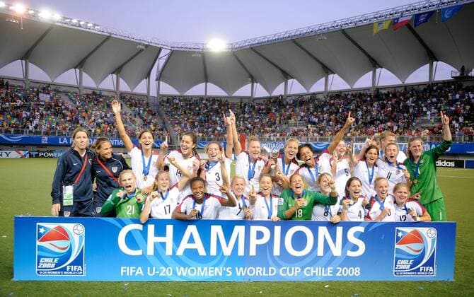 USA gewinnt die U20 WM 2008 - Fußball WM Damen U20 WM 2008, U 20, Frauen, Frauenfußball, Länderspiel, Nationalteam, Nationaltrikot, Finale Totale La Florida, Santiago de Chile Freude,
