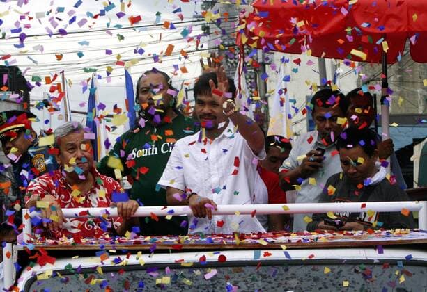 Manny Pacquiao (Philippinen) lässt sich in Manila feiern -  Boxen Herren Boxsport 2008, Profiboxen, Empfang, Ankunft Gruppe Manila Begeisterung, Freude,