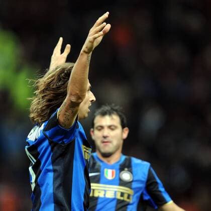 Zlatan Ibrahimovic (Inter Mailand, li.) - Torjubel -  Fußball Herren Serie A 2008 2009, 1. Italienische Liga, FC Internazionale Mailand, Gruppe Mailand Freude,