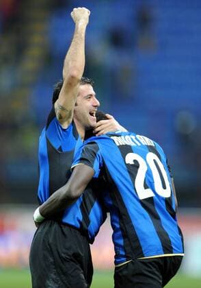 Dejan Stankovic (Inter Mailand, li.) - Torjubel -  Fußball Herren Serie A 2008 2009, 1. Italienische Liga, FC Internazionale Mailand Gruppe Mailand Freude,