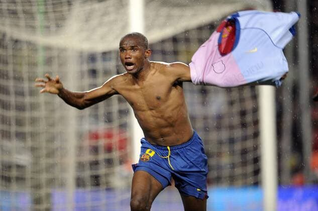 Samuel Etoo (FC Barcelona) - Torjubel -  (pan29163) Fußball Herren Primera Division 2008 2009, 1. Spanische Liga, FC Barcelona, Barca Einzelbild Barcelona Freude,