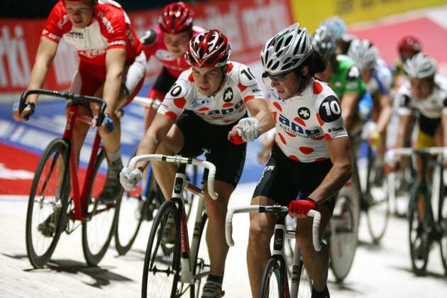 Robin Traber (li.) und Lucca Albasini (beide Schweiz) Radsport Herren Zürcher Sechstagerennen 2008, Sechstage, Sechs, Sixdays, Six Days, indoor, Halle, Gruppe Bahnrad, Bahnradsport, Bahn, Rad, Zürich Dynamik, 