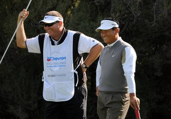 Kyoung Ju Choi (Südkorea, re.) uns sein Caddie -  Golf Herren Chevron World Challenge 2008, PGA Tour Gruppe Thousand Oaks