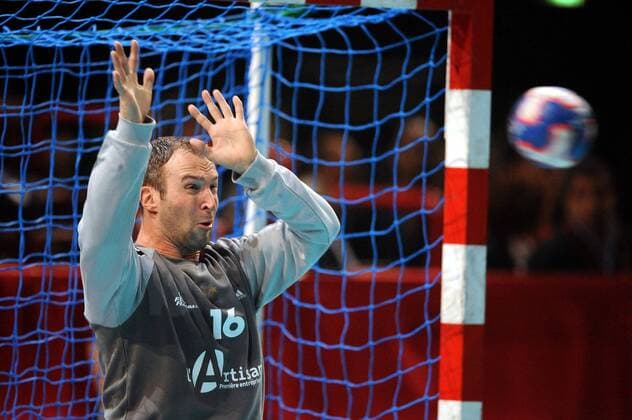 Torwart Thierry Omeyer (Frankreich) -  (pan29416) Handball Länderspiel Herren Tournoi de Paris 2009, Freundschaftsspiel, Test, Testspiel, Nationalteam, Nationaltrikot Einzelbild Paris