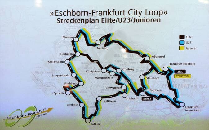 Streckenplan des Eschborn Frankfurt City Loops 2009 Radsport Herren Vorschau Eschborn Frankfurt City Loop 2009, Pressekonferenz, Pressetermin, Straßenradsport, Straße Einzelbild o0 (Rund um den Henninger Turm) Sulzbach