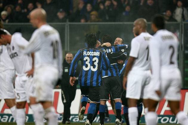 Torjubel Bergamo -  Fußball Herren Serie A 2008 2009, 1. Italienische Liga, Atalanta Bergamo - FC Internazionale Mailand 3:1, Inter Totale Bergamo Freude,