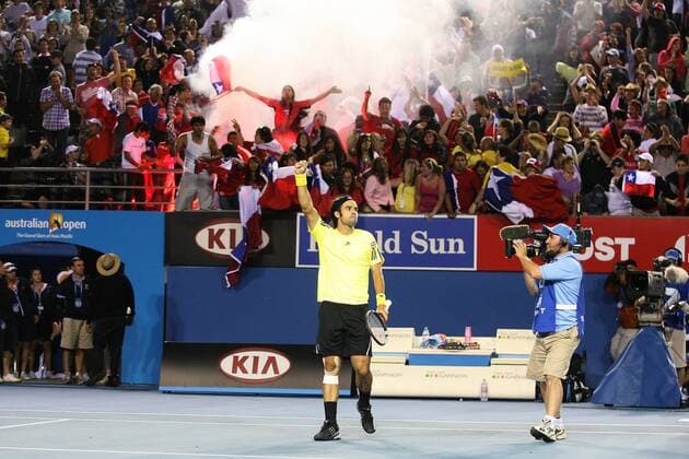 Fernando Gonzalez (Chile) jubelt Tennis Herren Australian Open 2009, Grand Slam, ATP Tour, Totale Melbourne Freude,