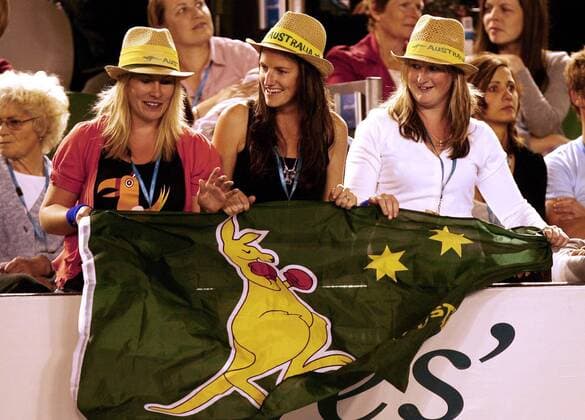 Australische Tennisfans mit Fahne -  Tennis Herren Australian Open 2009, Grand Slam, ATP Tour, Australian, australischer Gruppe Melbourne