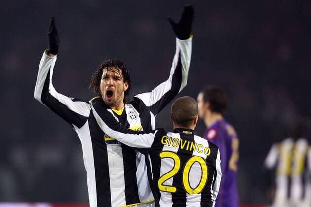 Amauri (li.) und Sebastian Giovinco (beide Juventus Turin) - Torjubel -  Fußball Herren Serie A 2008 2009, 1. Italienische Liga, Juventus Turin, Juve Gruppe Turin Freude,
