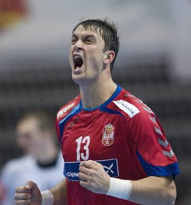 Momir Ilic (Serbien) - Jubel Handball Länderspiel Herren WM 2009, Nationalteam, Nationaltrikot Einzelbild Zadar Freude, Begeisterung,