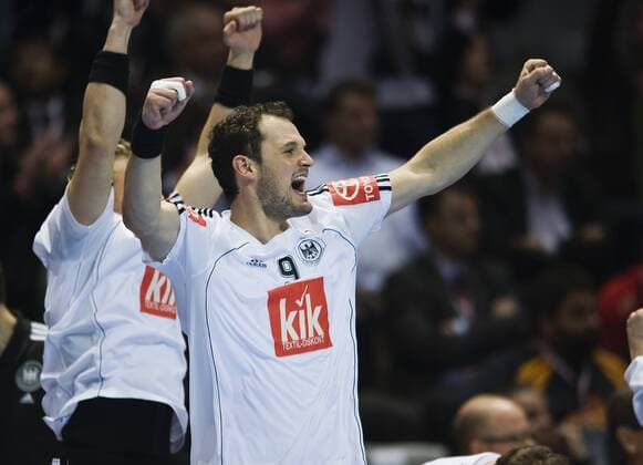 Jens Tiedtke (Deutschland) - Jubel Handball Länderspiel Herren WM 2009, Nationalteam, Nationaltrikot Einzelbild Zadar Freude,
