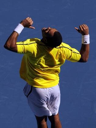 Jo Wilfried Tsonga (Frankreich) jubelt Tennis Herren Australian Open 2009, Grand Slam, ATP Tour Einzelbild Melbourne Freude,