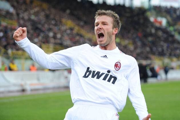 David Beckham (AC Mailand) - Torjubel -  Fußball Herren Serie A 2008 2009, 1. Liga, AC Mailand, Milan Einzelbild Bologna Freude,