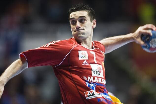 Kiril Lazarov (Mazedonien) Handball Länderspiel Herren WM 2009, Nationalteam, Nationaltrikot Einzelbild Zadar Dynamik,