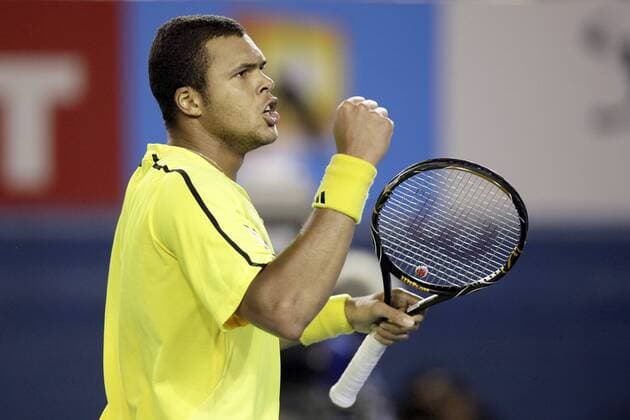 Jo Wilfried Tsonga (Frankreich) jubelt Tennis Herren Australien Open 2009, Grand Slam, ATP Tour Einzelbild Melbourne Freude,