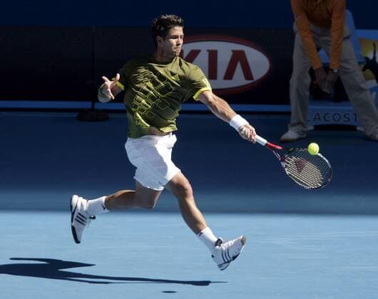 Fernando Verdasco (Spanien) Tennis Herren Australien Open 2009, Grand Slam, ATP Tour Einzelbild Melbourne Dynamik,
