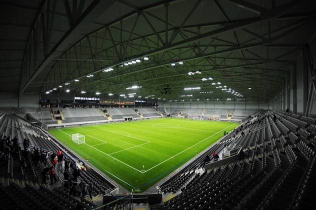 Innenansicht der Telenor Arena in Fornebu - Heimspielstätte von Stabaek IF -  Fußball Herren Saison 2009, Tippeligaen, 1. Norwegische Liga, Vdig Totale TelenorArena Fonebu Baerum Leere,
