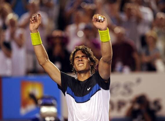 Rafael Nadal (Spanien) jubelt Tennis Herren Australian Open 2009, Grand Slam, ATP Tour Einzelbild Melbourne Freude, Begeisterung,