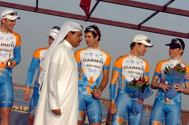 Team Garmin Slipstream gewinnt das Mannschaftszeitfahren auf der 1. Etappe der Tour of Qatar 2009 -  Radsport Herren Tour of Qatar 2009, Straßenradsport, Straße, Rad, Mannschaftszeitfahren Zeitfahren Gruppe 1. Etappe: Doha,