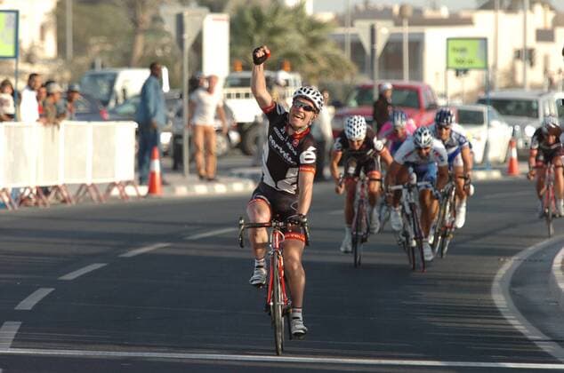 Roger Hammond (Großbritannien Cervelo Test Team) gewinnt die 2. Etappe der Tour of Qatar 2009 -  Radsport Herren Tour of Qatar 2009, Straßenradsport, Straße, Rad Gruppe 2. Etappe: Khalifa Stadium - Al Khor Corniche Freude,