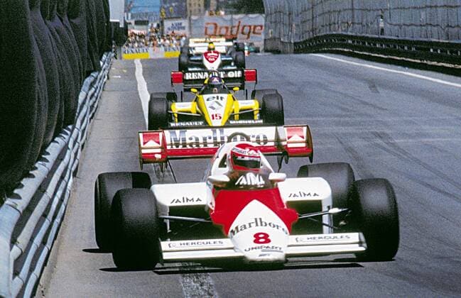 Niki Lauda (Österreich McLaren TAG Porsche) in seinem Boliden Motorsport Grand Prix Herren Großer Preis der USA 1984, Formel 1 Weltmeisterschaft, F1, F, GP, WM Gruppe Detroit
