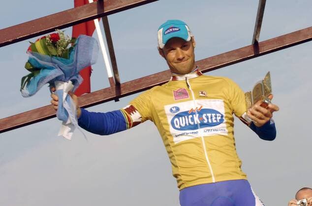 Tom Boonen (Belgien Quick Step) im gelben Trikot nach der sechsten Etappe der Tour of Qatar 2009 -  Radsport Herren Tour of Qatar 2009, Straßenradsport, Straße, Rad, Einzelbild 6. Etappe: Sealine Beach Resort - Doha Corniche Freude,