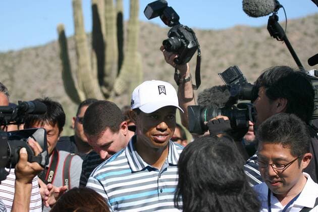 Tiger Woods (USA) ist nach seinem Comeback im Interesse der Medien -  (PXP2009022412) Golf WM Herren World Golf Championships 2009, WGC Accenture Match Play, PGA Tour Gruppe Marana